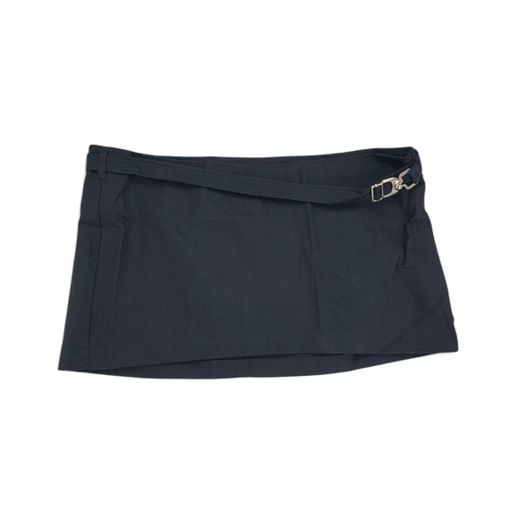 EB Denim Black Wrap Mini Skirt Size XL Belted Y2K Street Style 100% Cotton USA - Picture 2 of 7